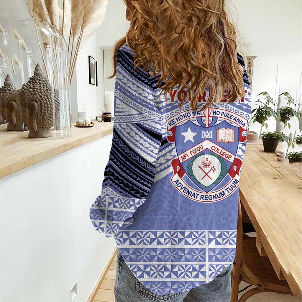 Personalised Tonga Apifoou College Women Casual Shirt Polynesian Ngatu Tribal