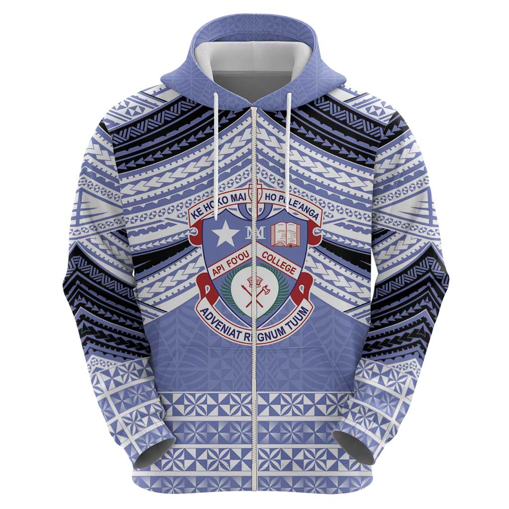 Personalised Tonga Apifoou College Zip Hoodie Polynesian Ngatu Tribal