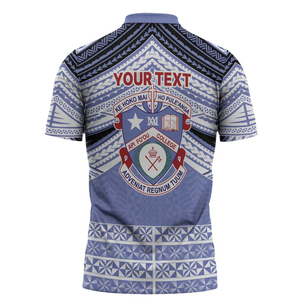 Personalised Tonga Apifoou College Zipper Polo Shirt Polynesian Ngatu Tribal - Polynesian Pride