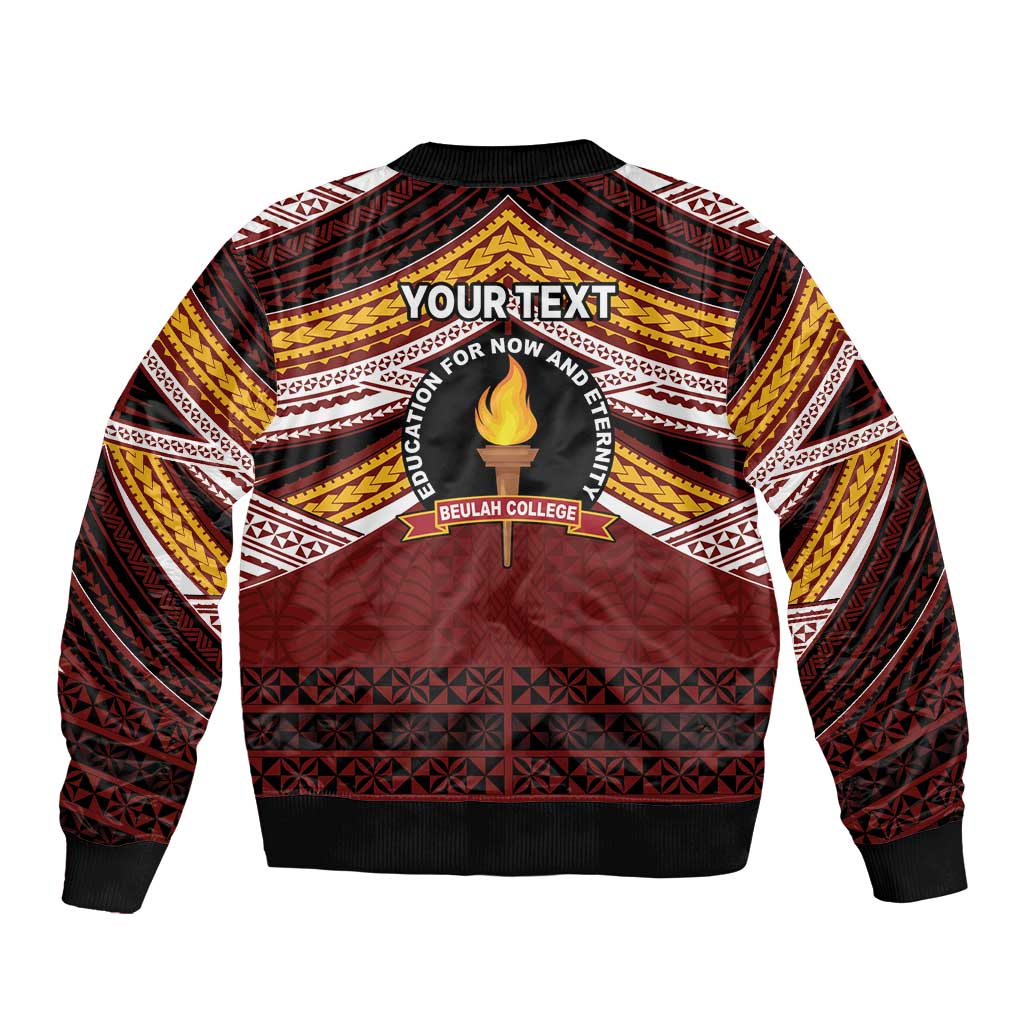 Personalised Tonga Beulah College Bomber Jacket Polynesian Ngatu Tribal