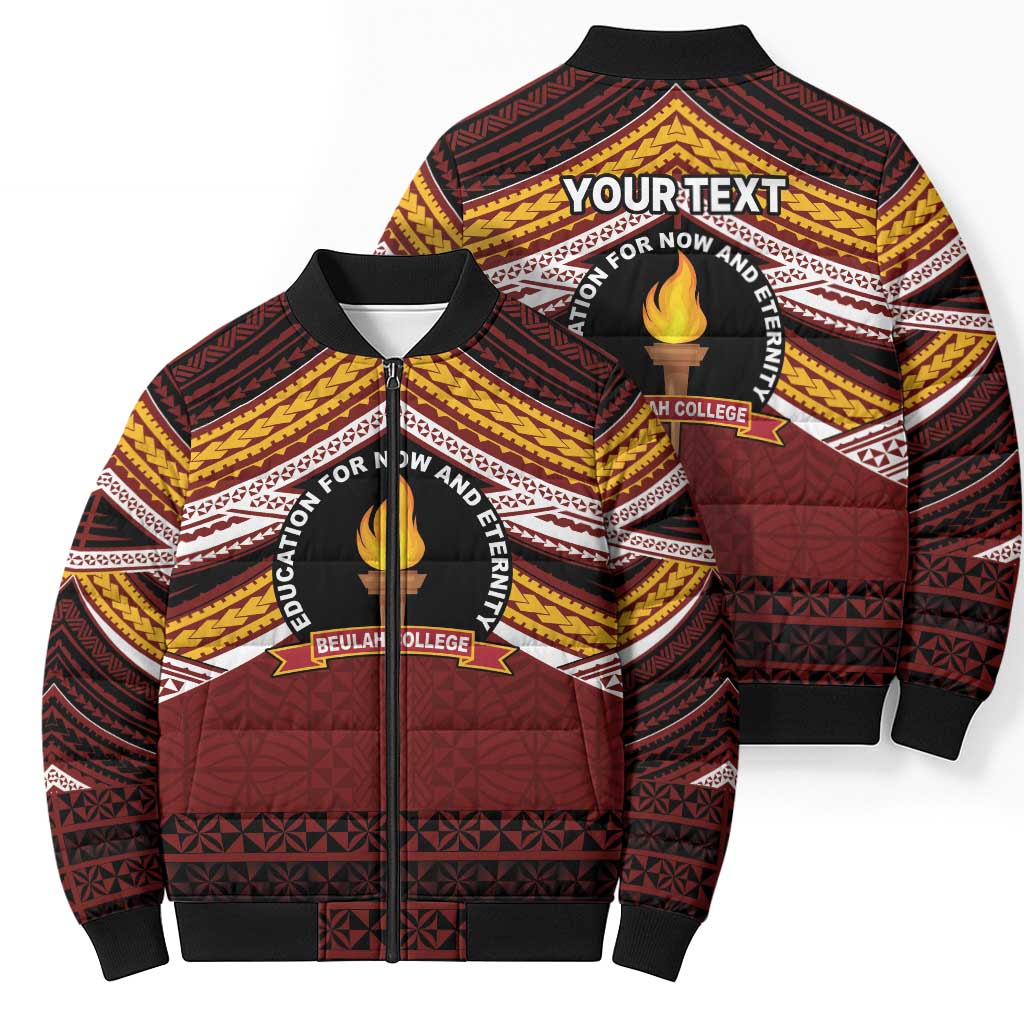 Personalised Tonga Beulah College Bomber Puffer Jacket Polynesian Ngatu Tribal - Polynesian Pride
