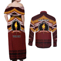 Personalised Tonga Beulah College Couples Matching Off Shoulder Maxi Dress and Long Sleeve Button Shirt Polynesian Ngatu Tribal
