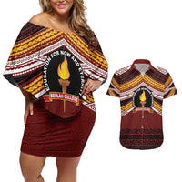 Personalised Tonga Beulah College Couples Matching Off Shoulder Short Dress and Hawaiian Shirt Polynesian Ngatu Tribal