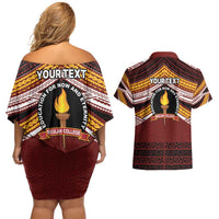 Personalised Tonga Beulah College Couples Matching Off Shoulder Short Dress and Hawaiian Shirt Polynesian Ngatu Tribal