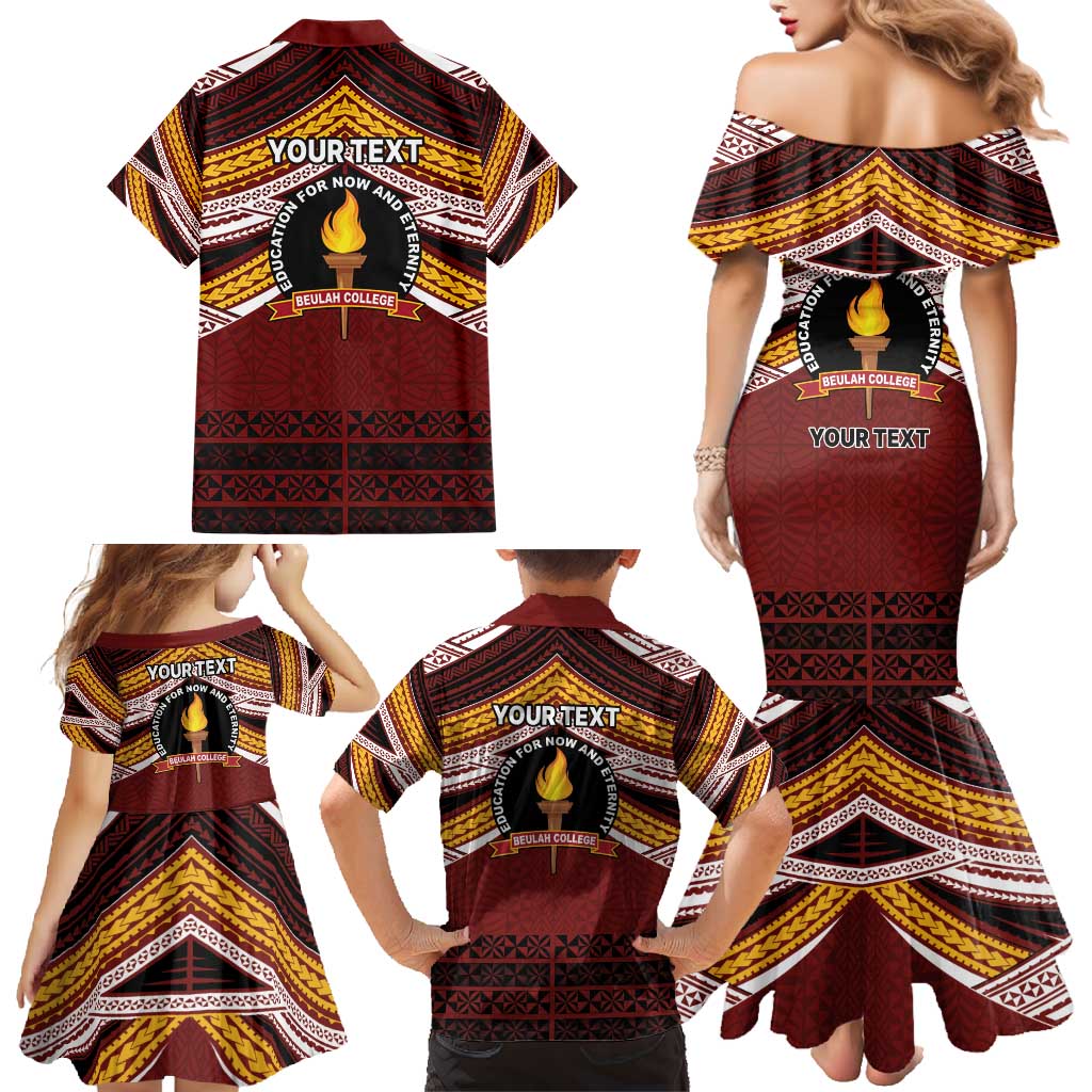 Personalised Tonga Beulah College Family Matching Mermaid Dress and Hawaiian Shirt Polynesian Ngatu Tribal
