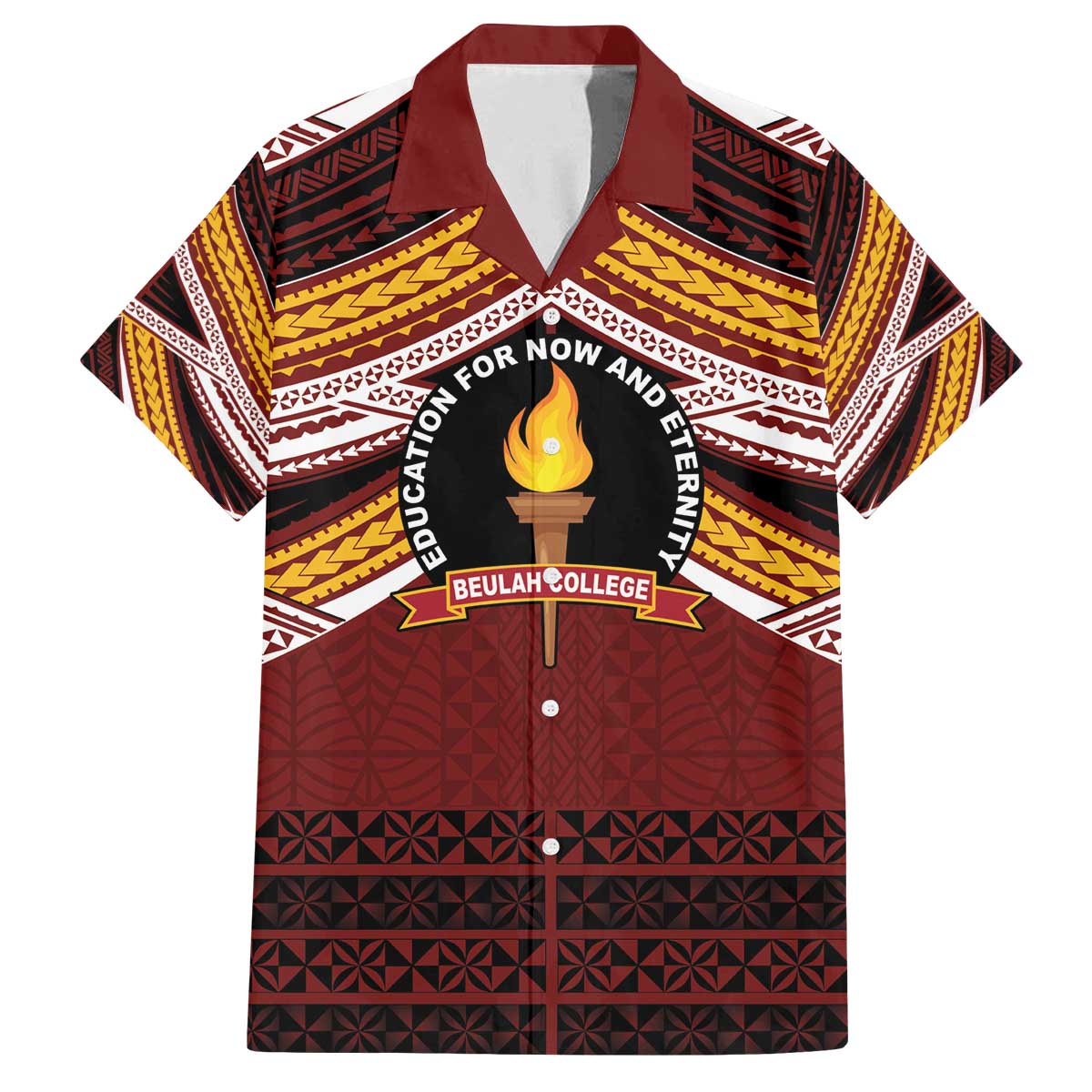 Personalised Tonga Beulah College Family Matching Off The Shoulder Long Sleeve Dress and Hawaiian Shirt Polynesian Ngatu Tribal
