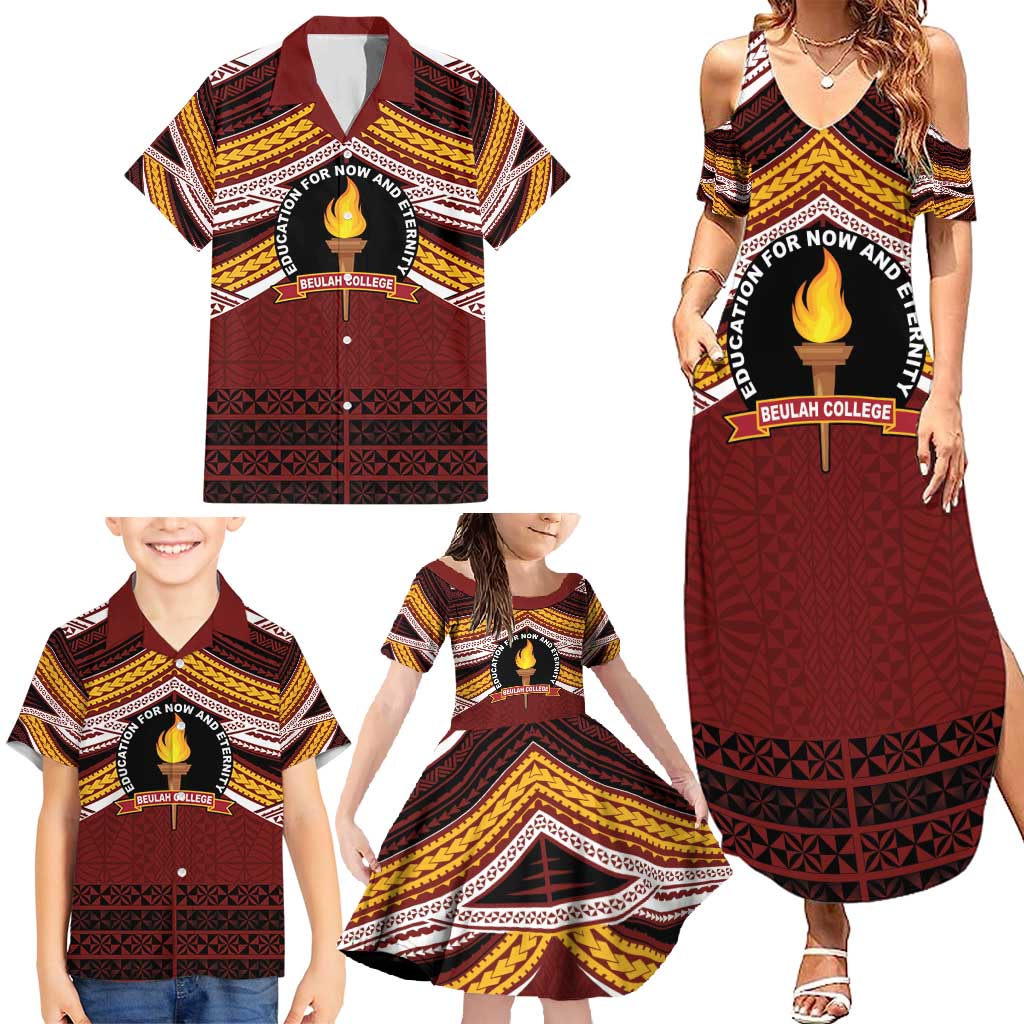 Personalised Tonga Beulah College Family Matching Summer Maxi Dress and Hawaiian Shirt Polynesian Ngatu Tribal
