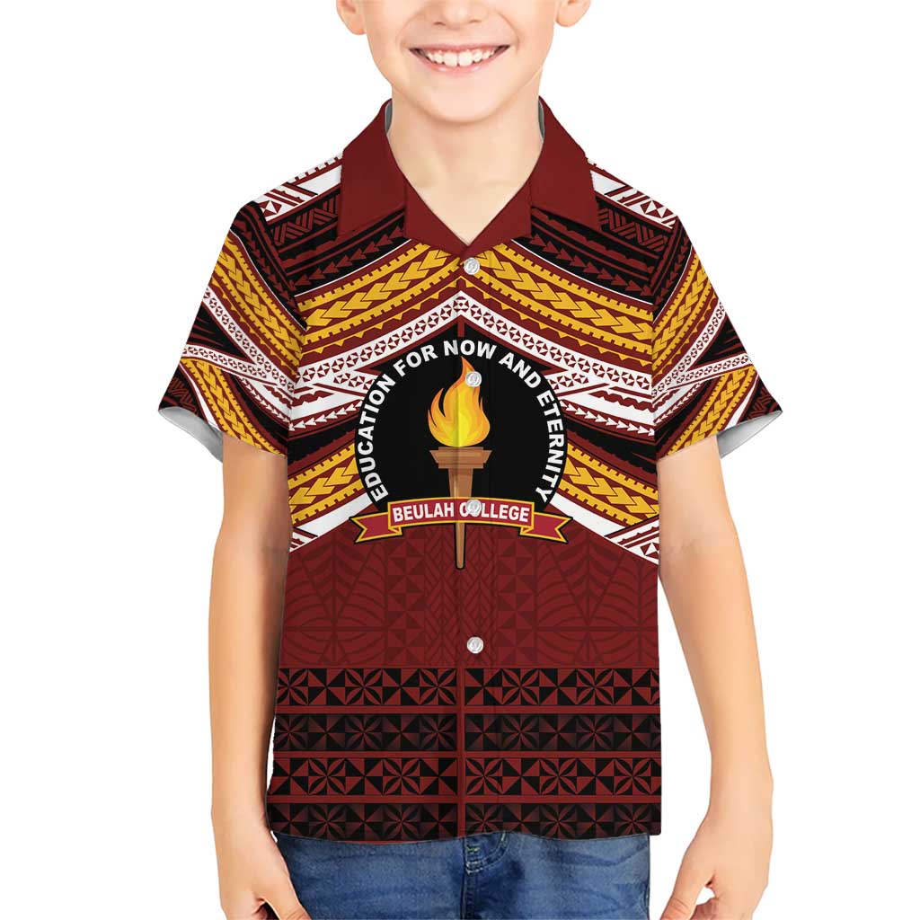 Personalised Tonga Beulah College Kid Hawaiian Shirt Polynesian Ngatu Tribal