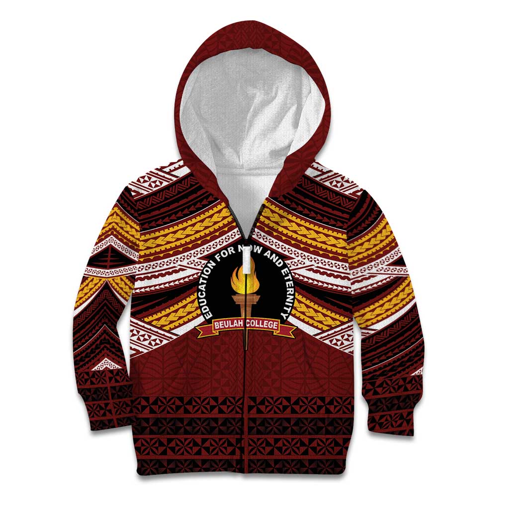 Personalised Tonga Beulah College Kid Hoodie Polynesian Ngatu Tribal
