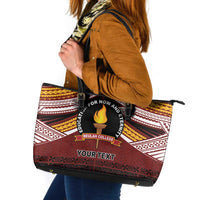 Personalised Tonga Beulah College Leather Tote Bag Polynesian Ngatu Tribal