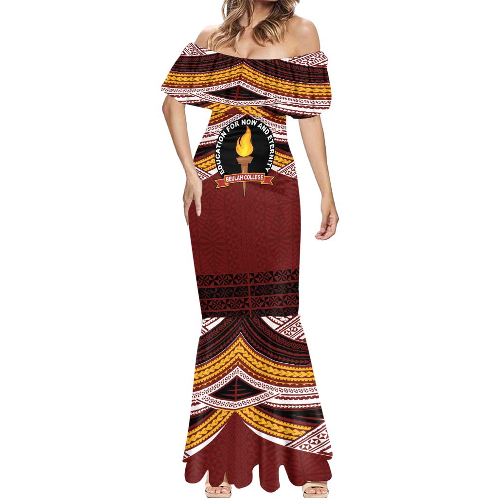Personalised Tonga Beulah College Mermaid Dress Polynesian Ngatu Tribal