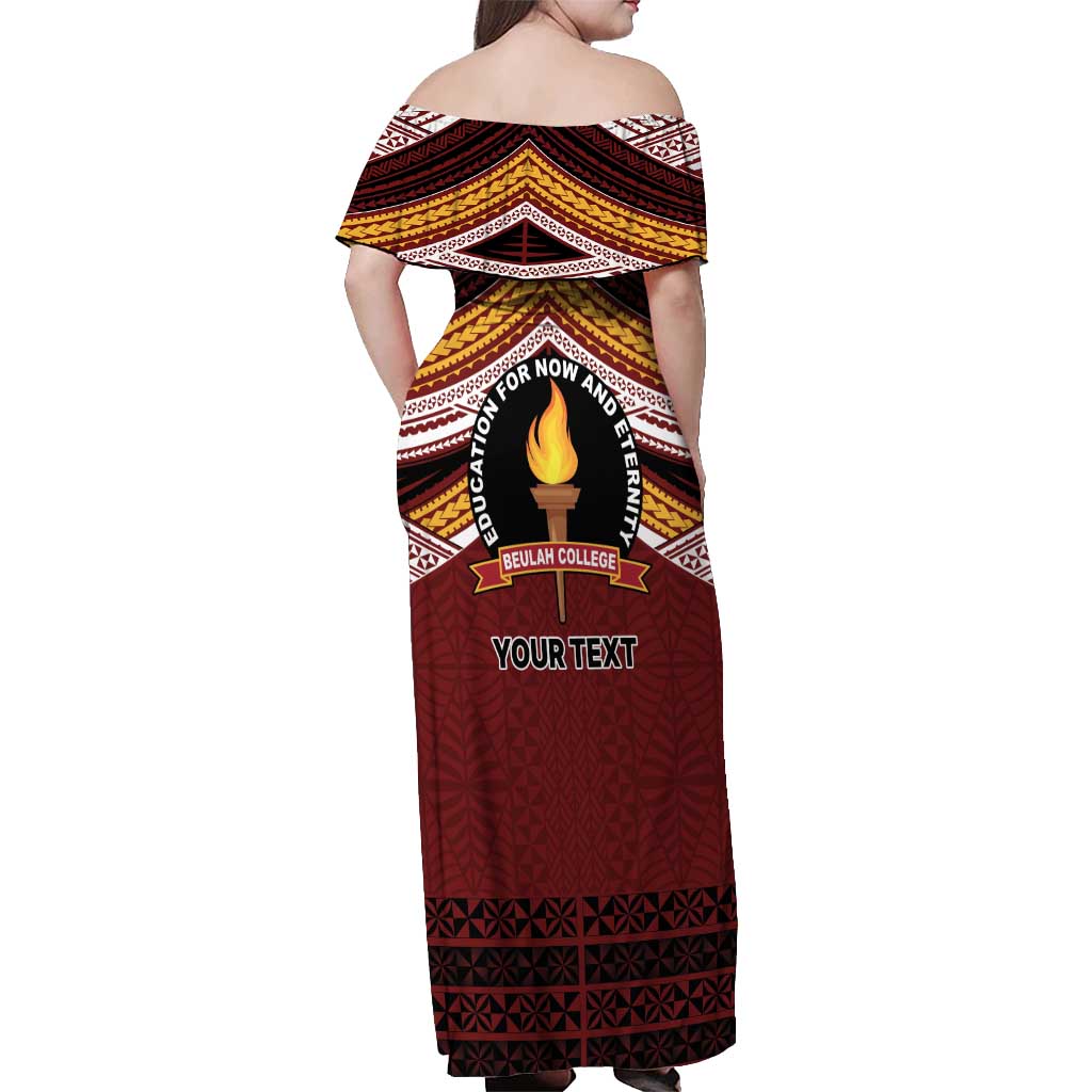 Personalised Tonga Beulah College Off Shoulder Maxi Dress Polynesian Ngatu Tribal