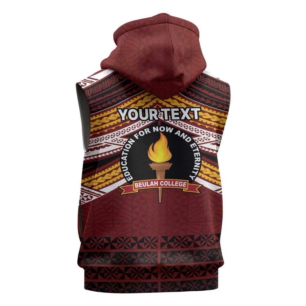 Personalised Tonga Beulah College Sleeveless Hoodie Polynesian Ngatu Tribal - Polynesian Pride