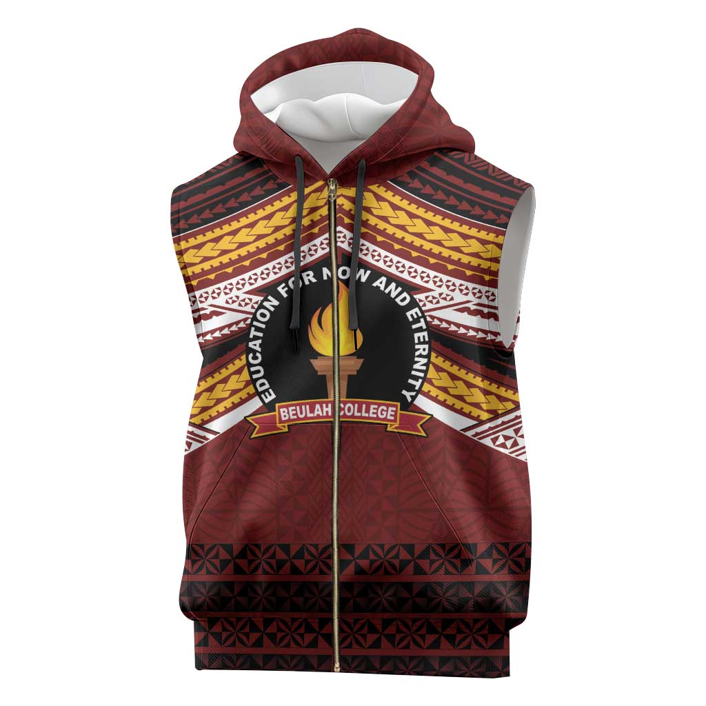 Personalised Tonga Beulah College Sleeveless Zip Hoodie Polynesian Ngatu Tribal - Polynesian Pride
