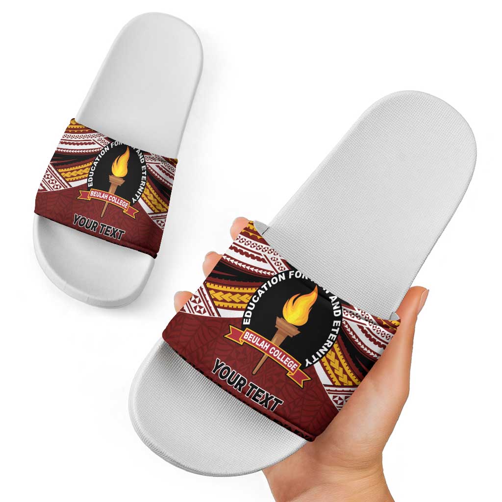 Personalised Tonga Beulah College Slide Sandals Polynesian Ngatu Tribal - Polynesian Pride