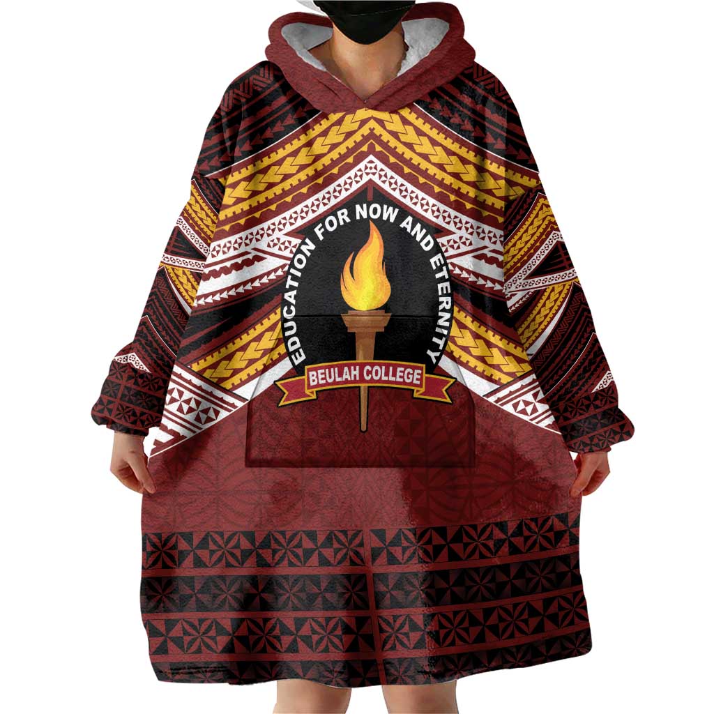 Personalised Tonga Beulah College Wearable Blanket Hoodie Polynesian Ngatu Tribal