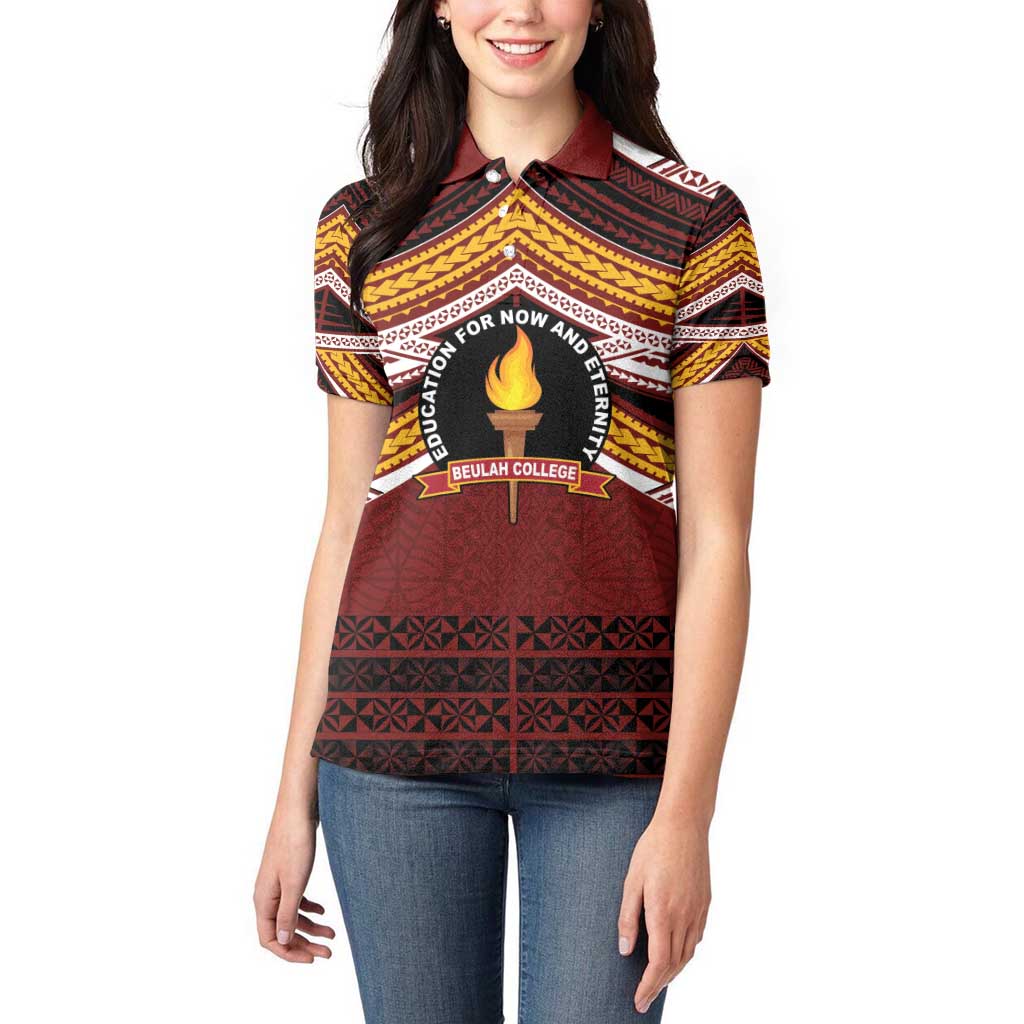 Personalised Tonga Beulah College Women Polo Shirt Polynesian Ngatu Tribal