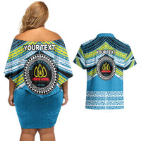 Personalised Tonga Lavengamalie College Couples Matching Off Shoulder Short Dress and Hawaiian Shirt Polynesian Ngatu Tribal