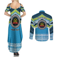 Personalised Tonga Lavengamalie College Couples Matching Summer Maxi Dress and Long Sleeve Button Shirt Polynesian Ngatu Tribal