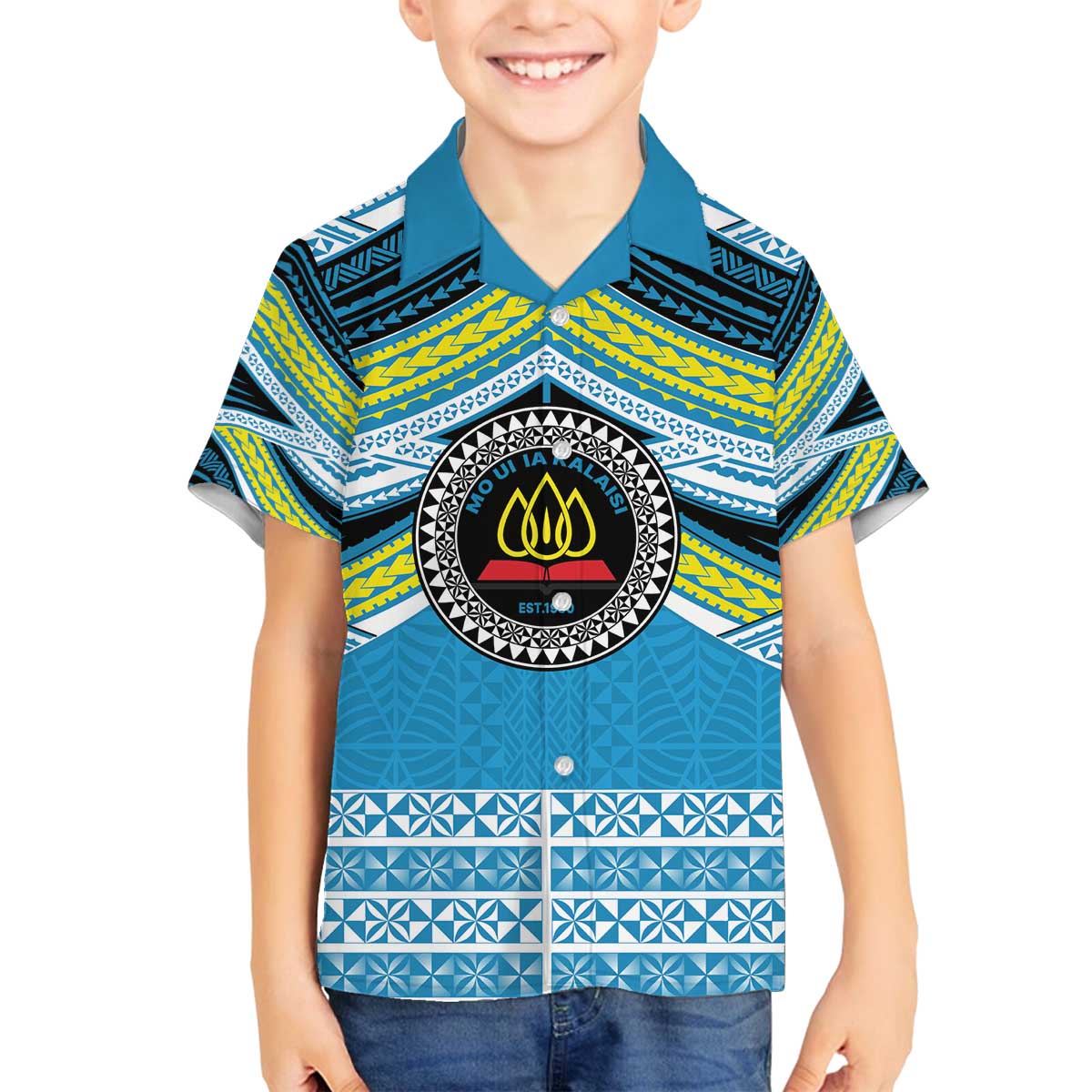 Personalised Tonga Lavengamalie College Family Matching Off The Shoulder Long Sleeve Dress and Hawaiian Shirt Polynesian Ngatu Tribal