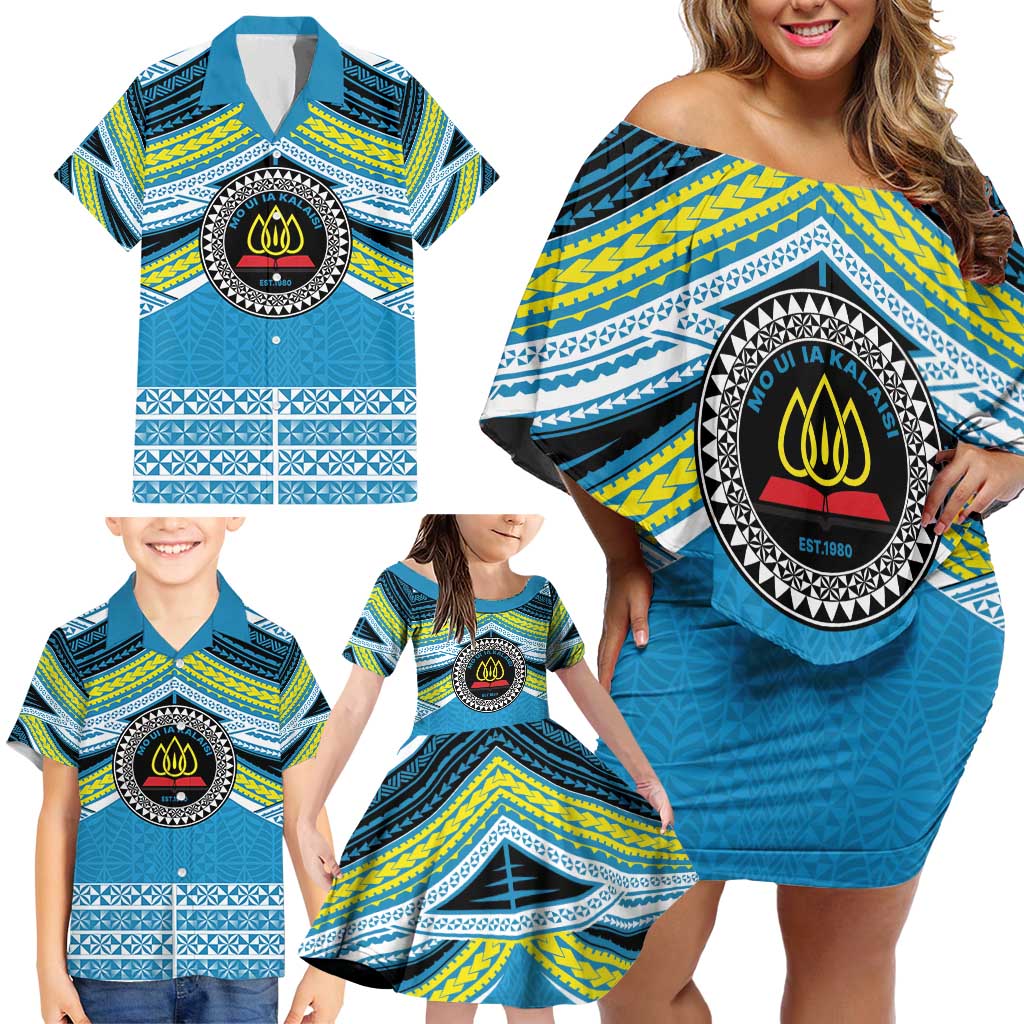 Personalised Tonga Lavengamalie College Family Matching Off Shoulder Short Dress and Hawaiian Shirt Polynesian Ngatu Tribal