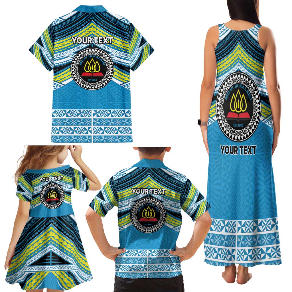 Personalised Tonga Lavengamalie College Family Matching Tank Maxi Dress and Hawaiian Shirt Polynesian Ngatu Tribal