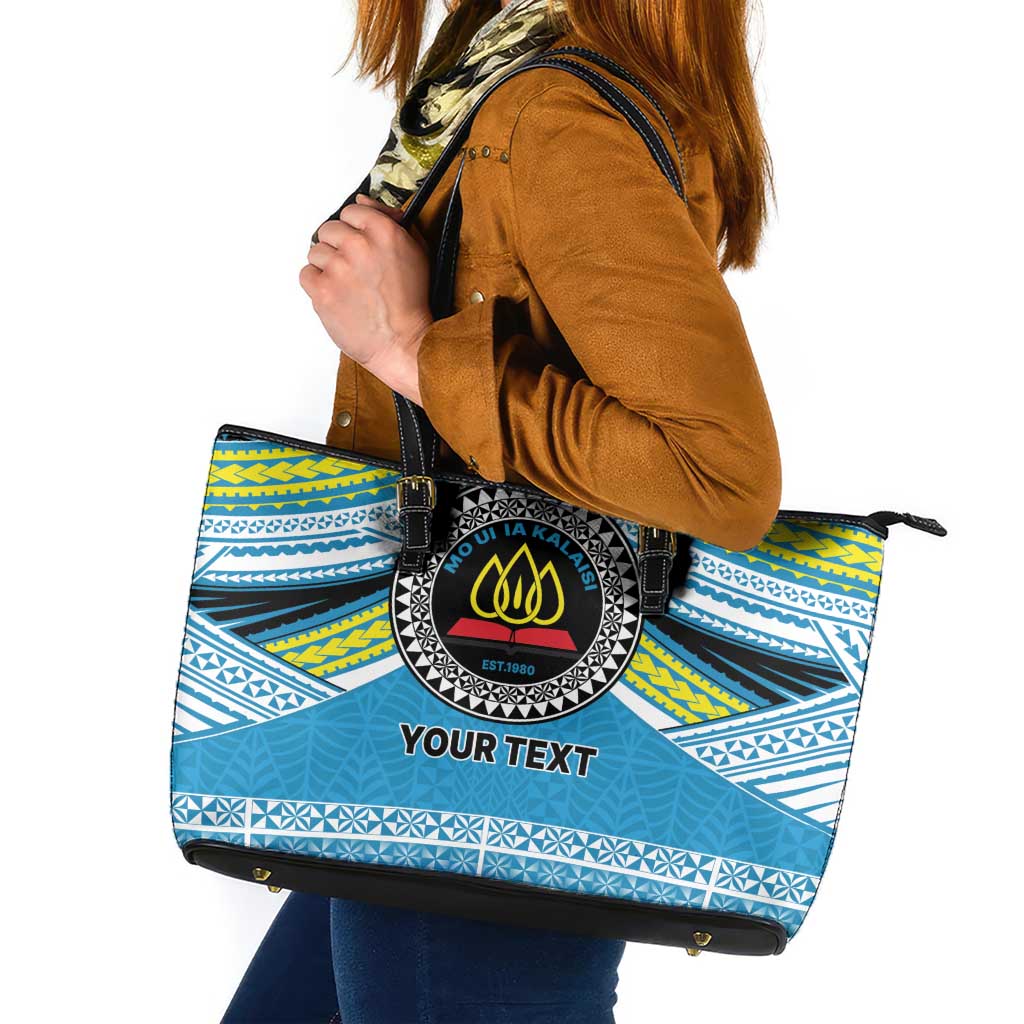 Personalised Tonga Lavengamalie College Leather Tote Bag Polynesian Ngatu Tribal