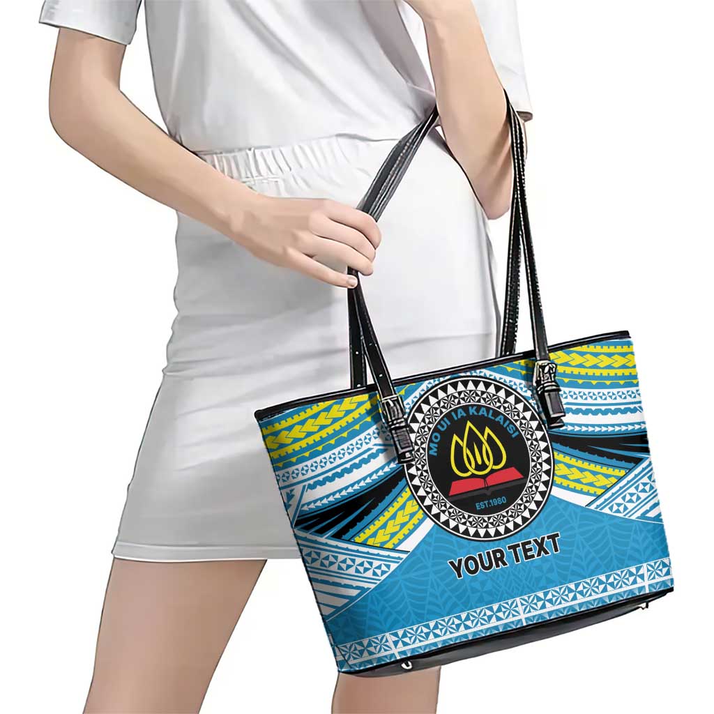 Personalised Tonga Lavengamalie College Leather Tote Bag Polynesian Ngatu Tribal