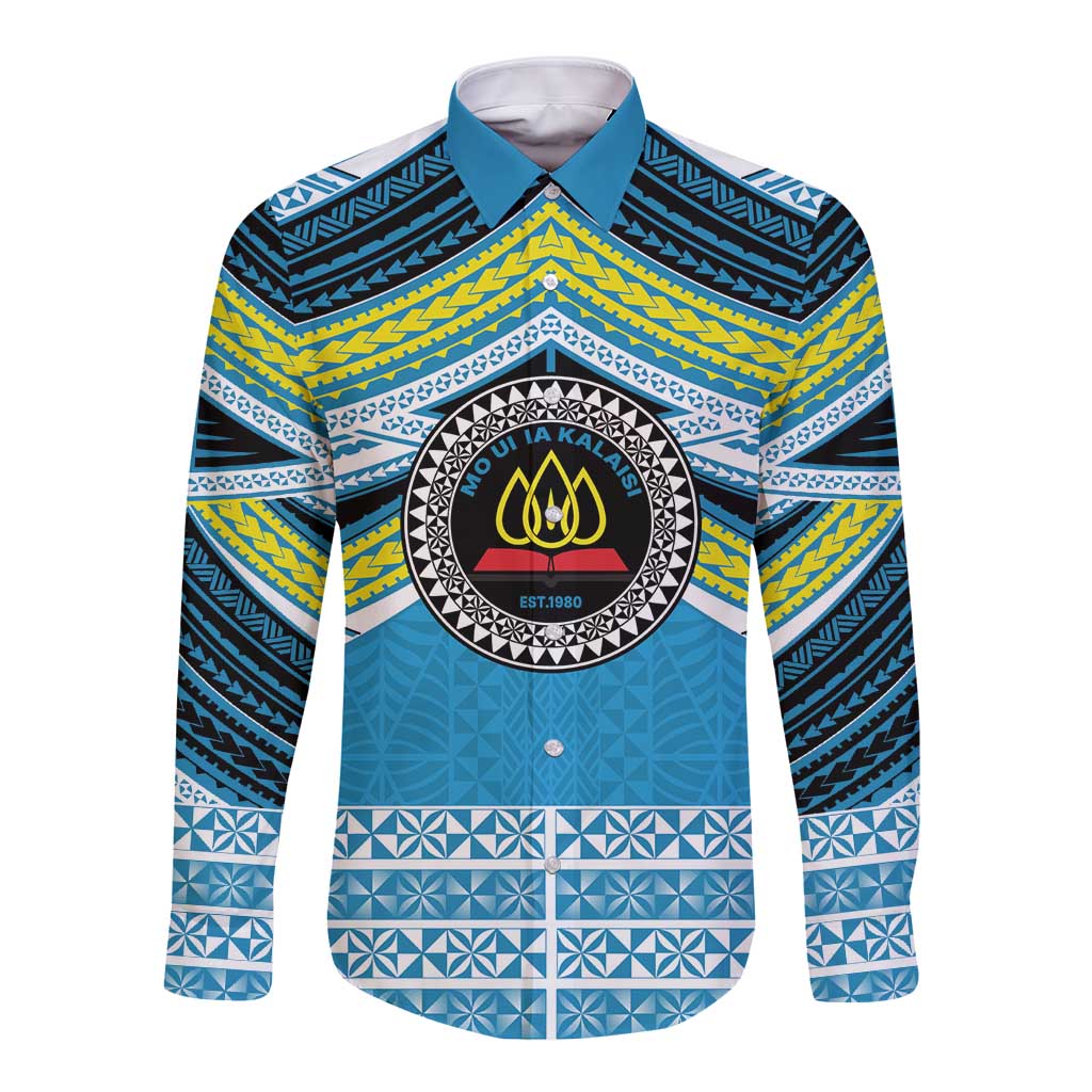 Personalised Tonga Lavengamalie College Long Sleeve Button Shirt Polynesian Ngatu Tribal