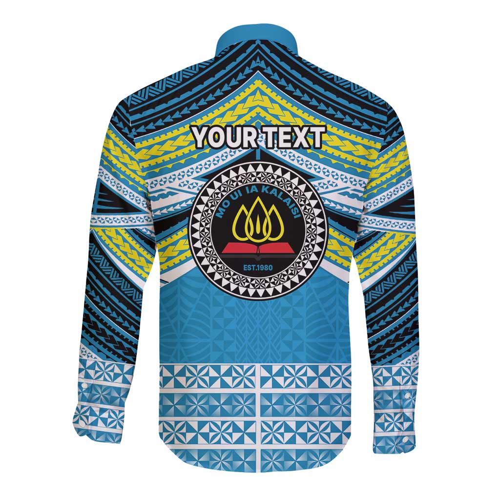 Personalised Tonga Lavengamalie College Long Sleeve Button Shirt Polynesian Ngatu Tribal