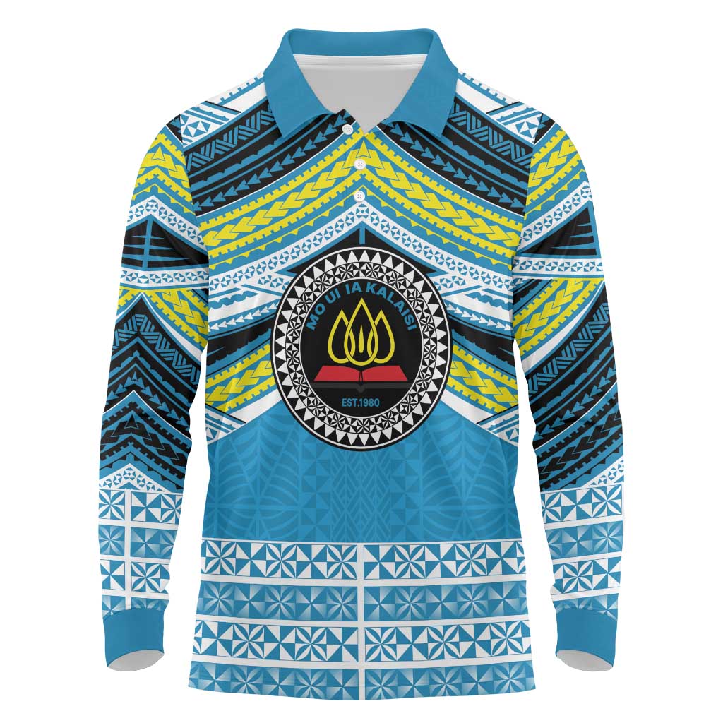 Personalised Tonga Lavengamalie College Long Sleeve Polo Shirt Polynesian Ngatu Tribal
