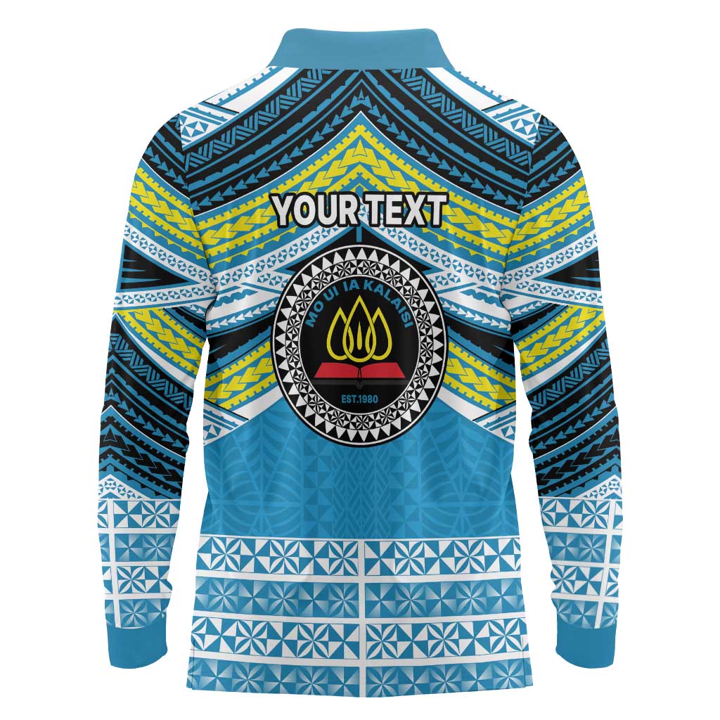 Personalised Tonga Lavengamalie College Long Sleeve Polo Shirt Polynesian Ngatu Tribal