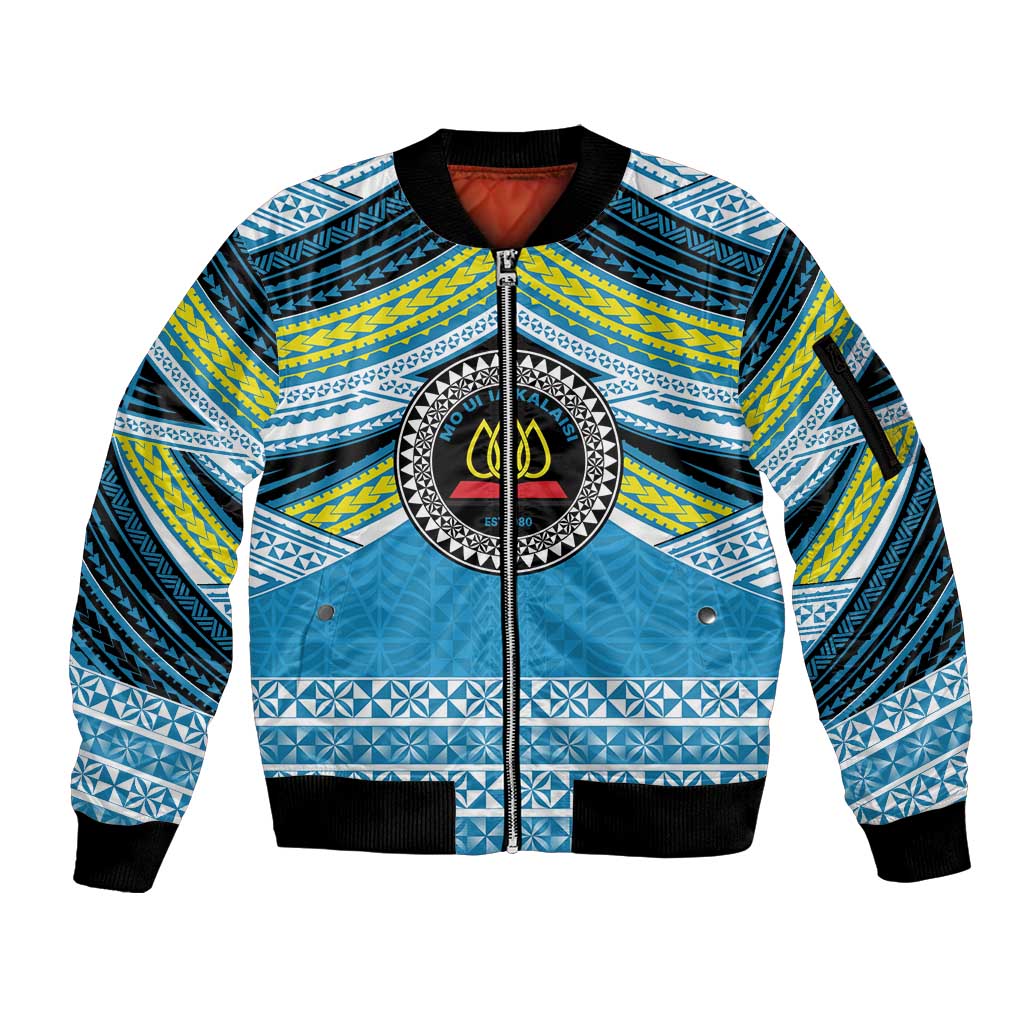 Personalised Tonga Lavengamalie College Sleeve Zip Bomber Jacket Polynesian Ngatu Tribal
