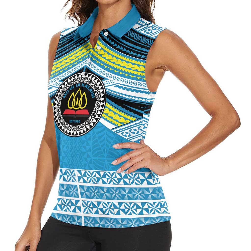 Personalised Tonga Lavengamalie College Women Sleeveless Polo Shirt Polynesian Ngatu Tribal