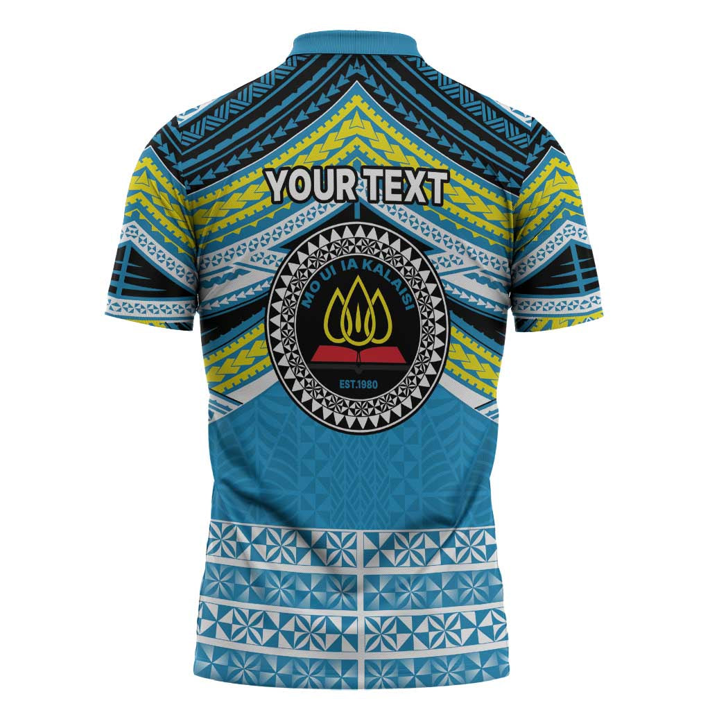 Personalised Tonga Lavengamalie College Zipper Polo Shirt Polynesian Ngatu Tribal - Polynesian Pride
