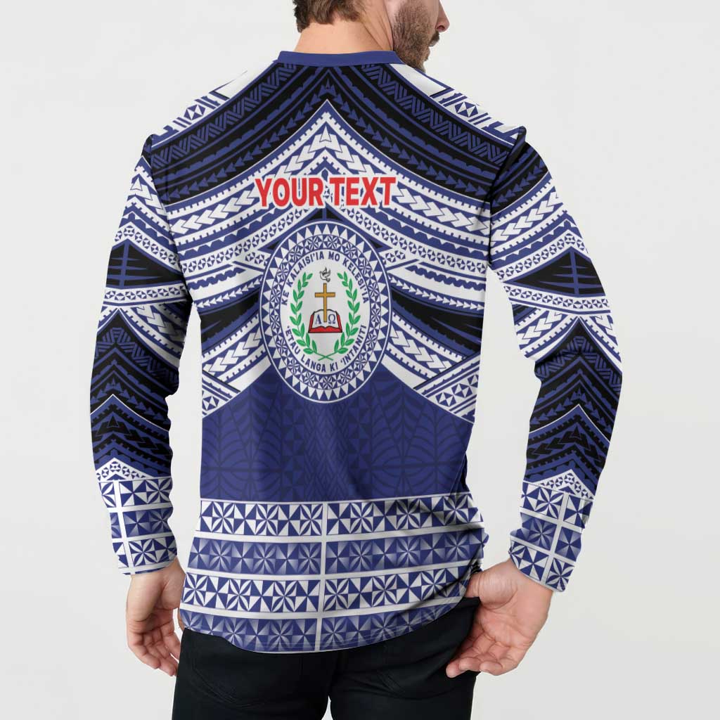 Personalised Tonga Sia'atoutai Theological College Button Sweatshirt Polynesian Ngatu Tribal
