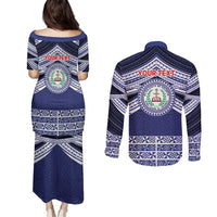 Personalised Tonga Sia'atoutai Theological College Couples Matching Puletasi and Long Sleeve Button Shirt Polynesian Ngatu Tribal