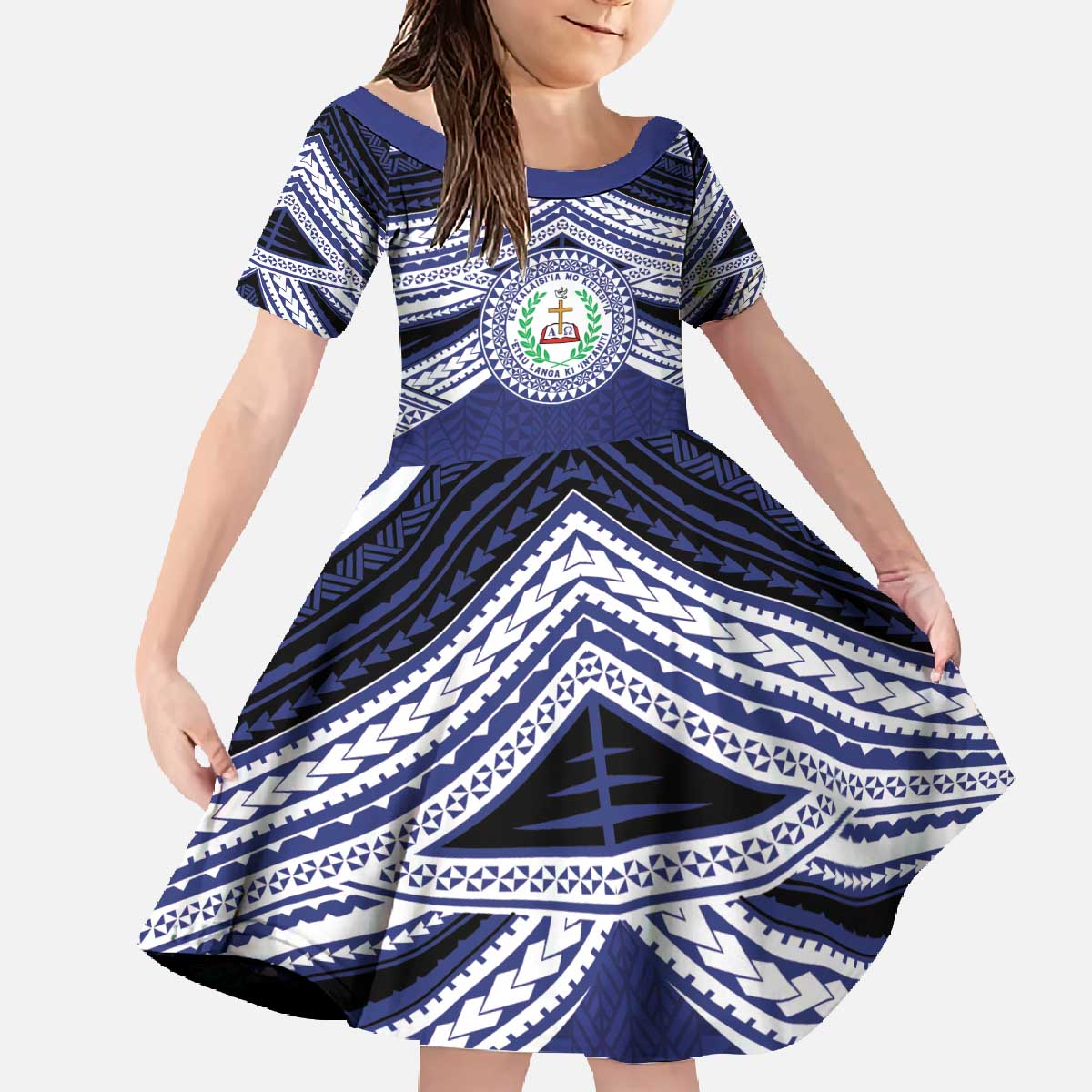 Personalised Tonga Sia'atoutai Theological College Family Matching Off The Shoulder Long Sleeve Dress and Hawaiian Shirt Polynesian Ngatu Tribal