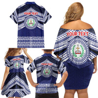 Personalised Tonga Sia'atoutai Theological College Family Matching Off Shoulder Short Dress and Hawaiian Shirt Polynesian Ngatu Tribal