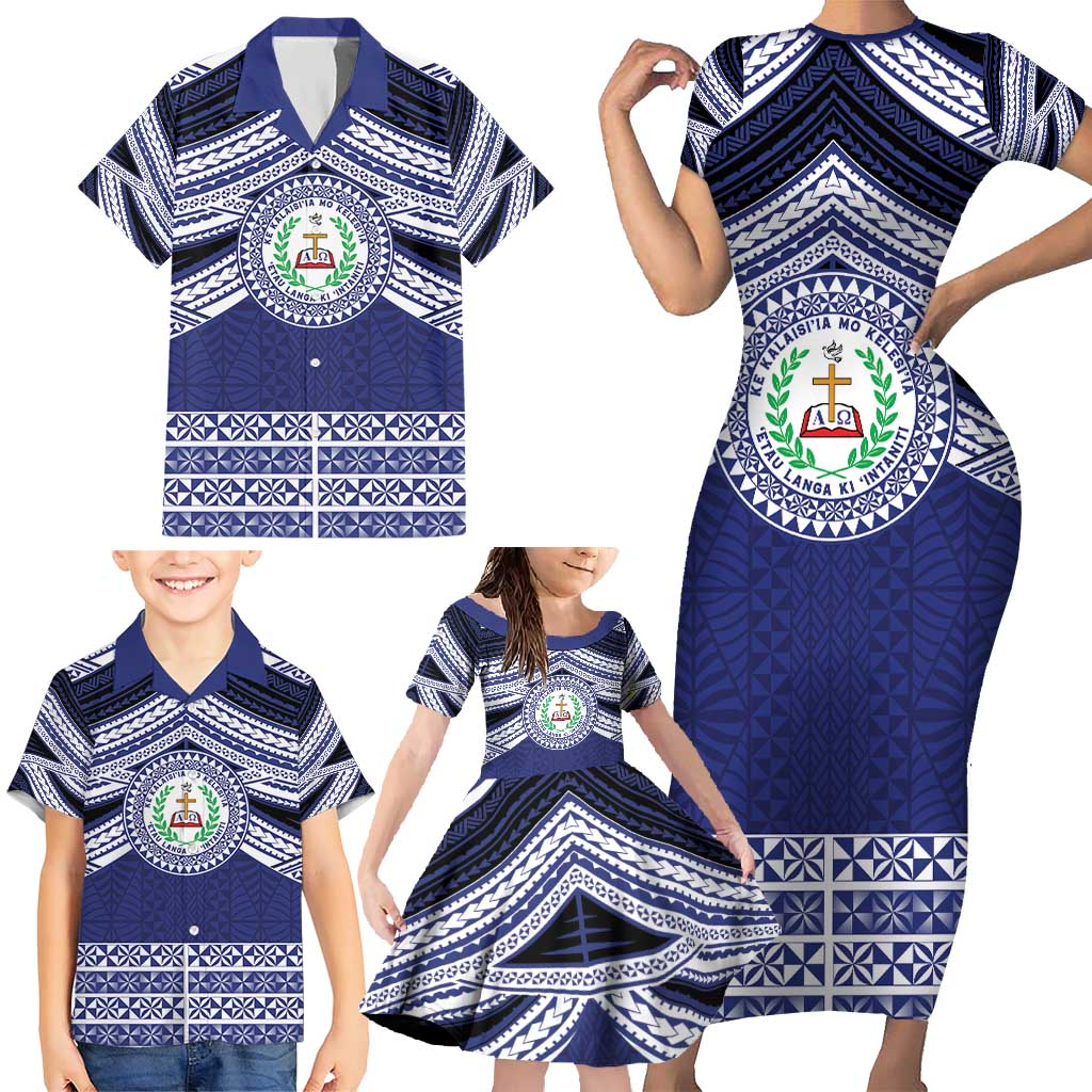 Personalised Tonga Sia'atoutai Theological College Family Matching Short Sleeve Bodycon Dress and Hawaiian Shirt Polynesian Ngatu Tribal
