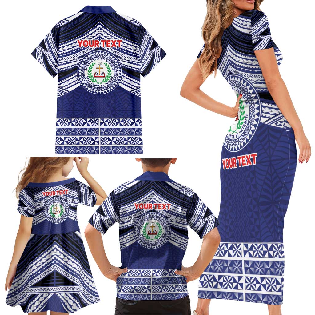 Personalised Tonga Sia'atoutai Theological College Family Matching Short Sleeve Bodycon Dress and Hawaiian Shirt Polynesian Ngatu Tribal