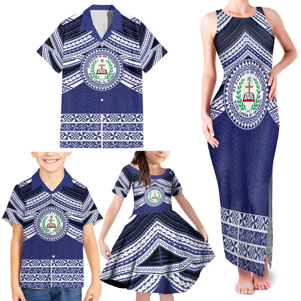 Personalised Tonga Sia'atoutai Theological College Family Matching Tank Maxi Dress and Hawaiian Shirt Polynesian Ngatu Tribal