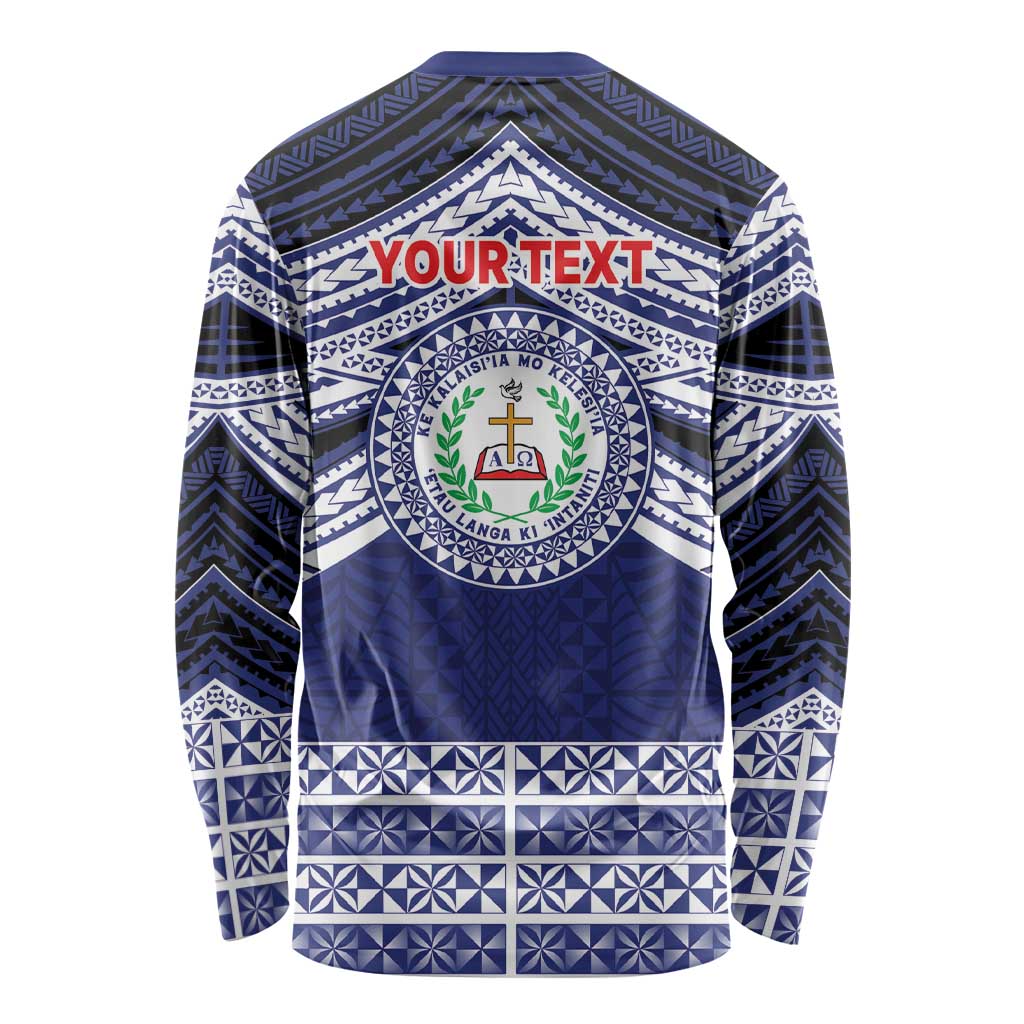 Personalised Tonga Sia'atoutai Theological College Long Sleeve Shirt Polynesian Ngatu Tribal