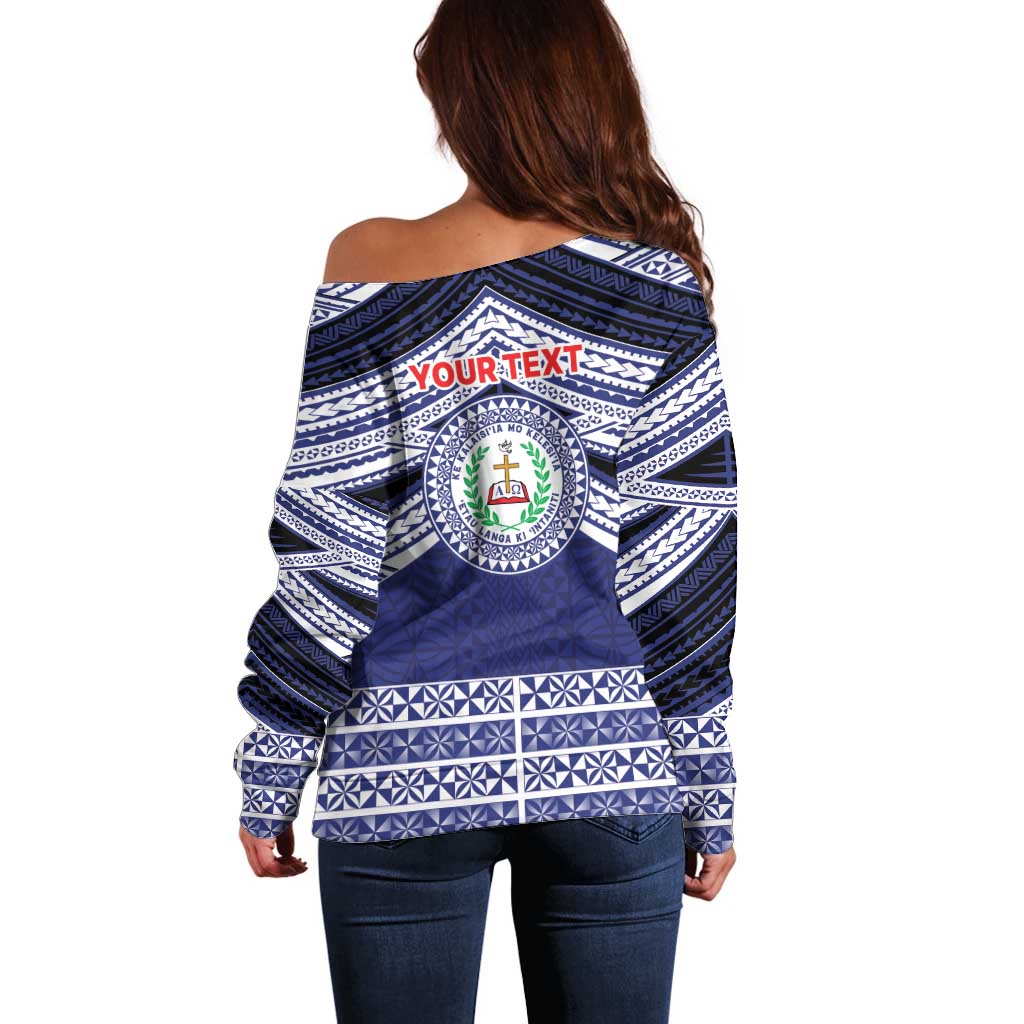 Personalised Tonga Sia'atoutai Theological College Off Shoulder Sweater Polynesian Ngatu Tribal