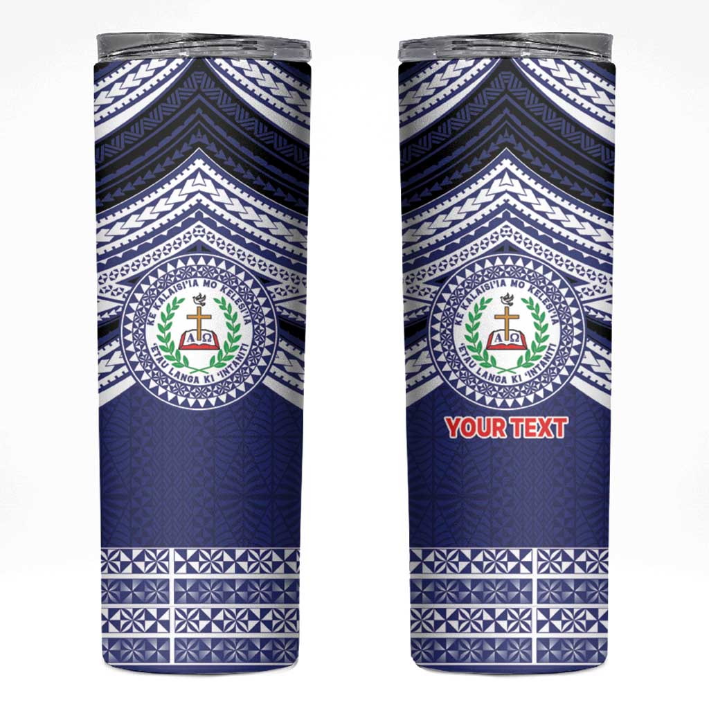Personalised Tonga Sia'atoutai Theological College Skinny Tumbler Polynesian Ngatu Tribal