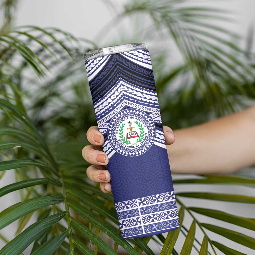 Personalised Tonga Sia'atoutai Theological College Skinny Tumbler Polynesian Ngatu Tribal