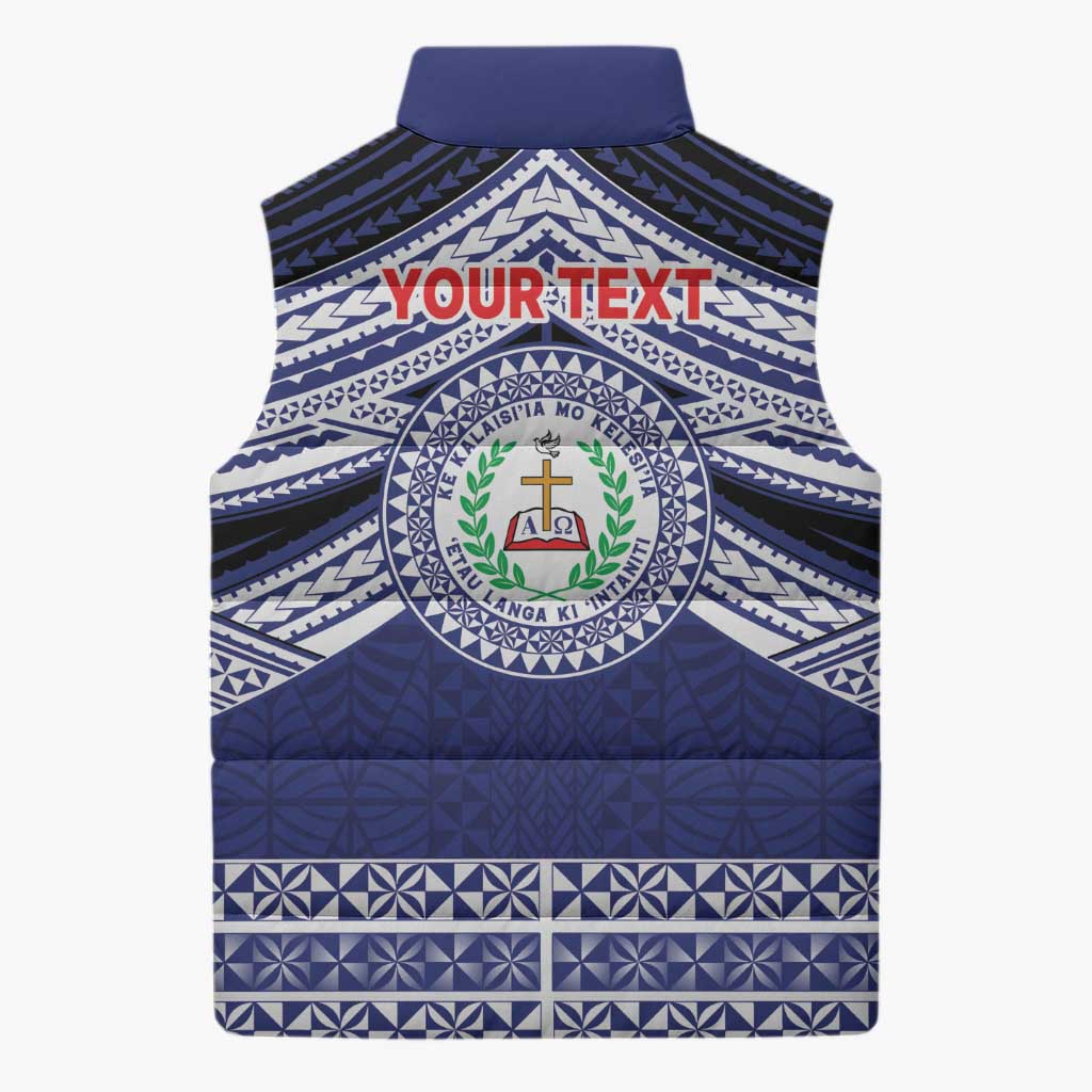Personalised Tonga Sia'atoutai Theological College Sleeveless Puffer Jacket Polynesian Ngatu Tribal - Polynesian Pride