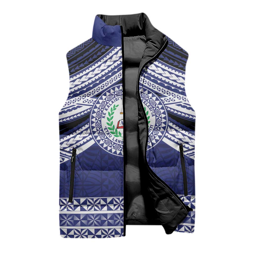 Personalised Tonga Sia'atoutai Theological College Sleeveless Puffer Jacket Polynesian Ngatu Tribal - Polynesian Pride