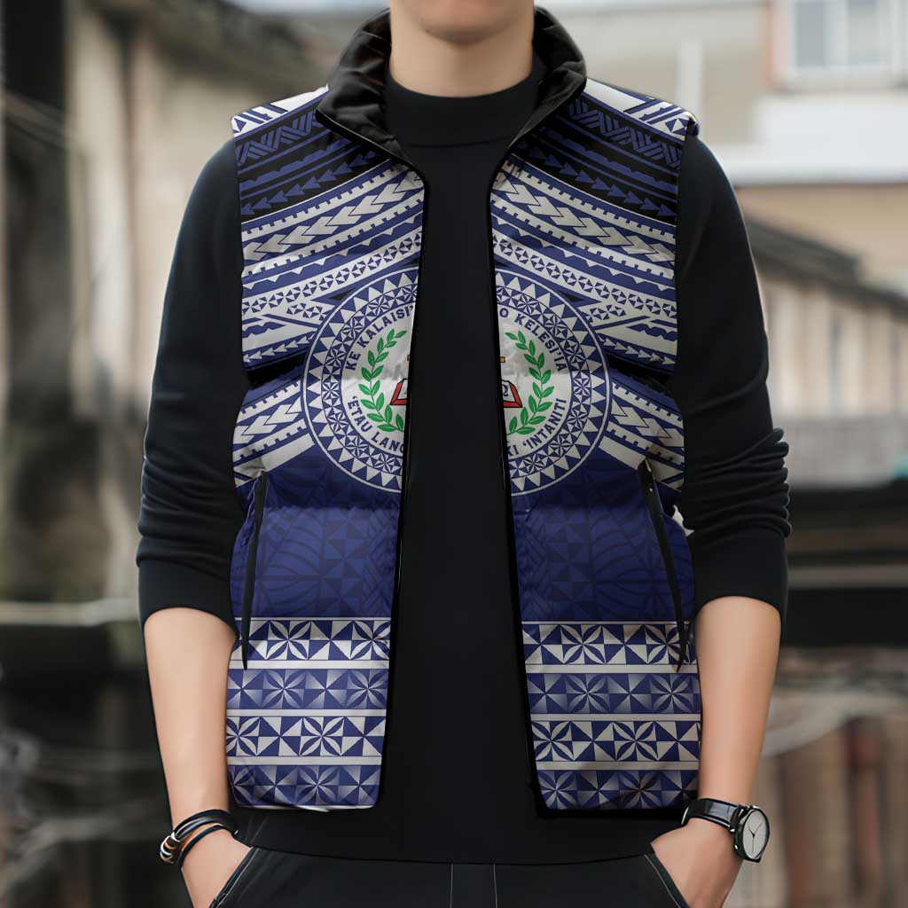 Personalised Tonga Sia'atoutai Theological College Sleeveless Puffer Jacket Polynesian Ngatu Tribal - Polynesian Pride
