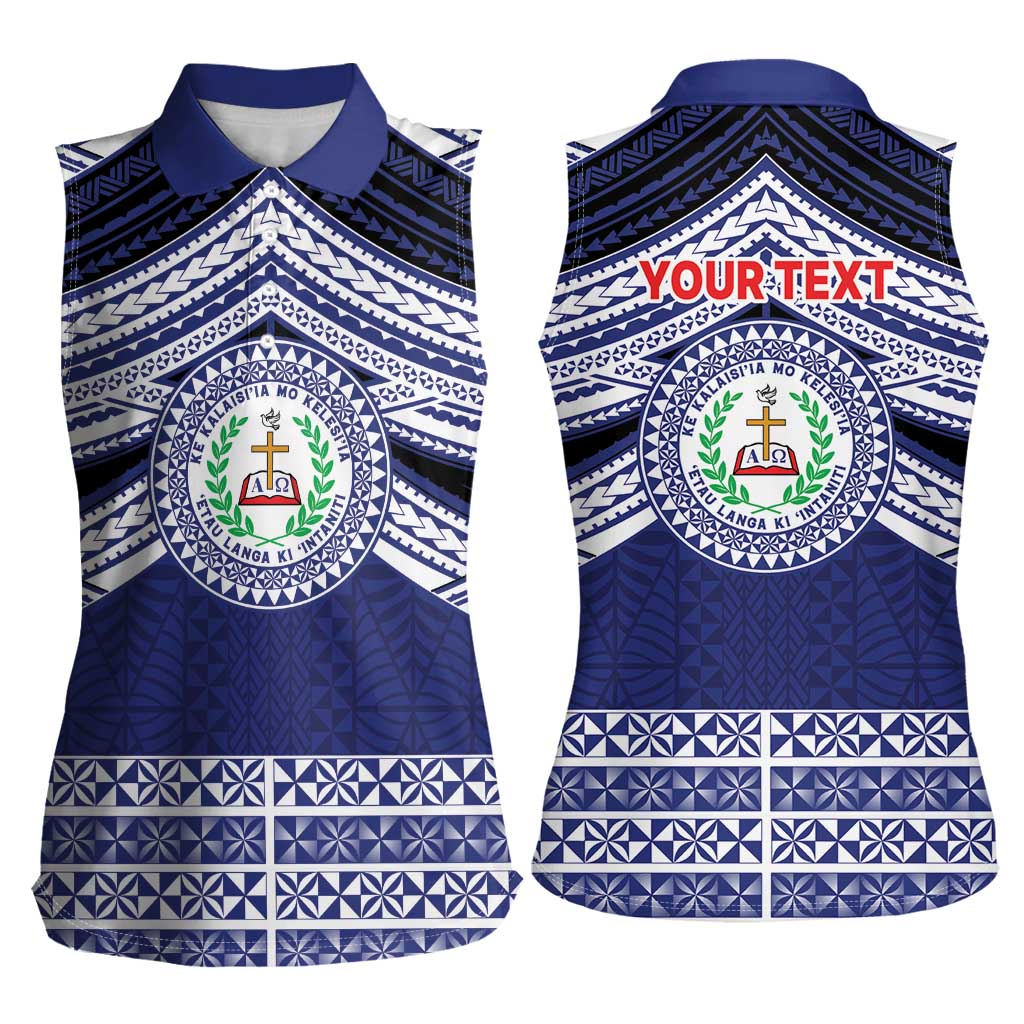 Personalised Tonga Sia'atoutai Theological College Women Sleeveless Polo Shirt Polynesian Ngatu Tribal